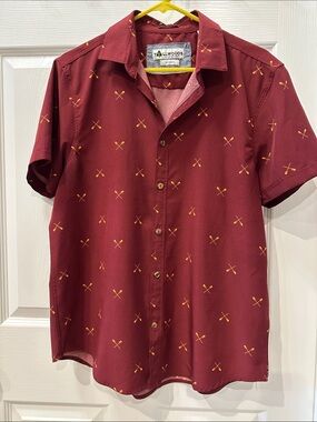 Tallwoods Men’s Medium Burgundy Oar Print Short Sleeve Button Down Shirt size M